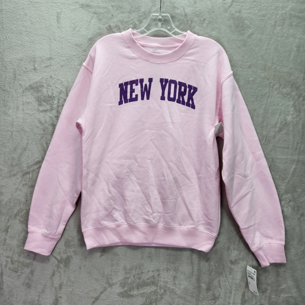 Urban Outfitters Womens Size XS New York Sweatshirt Pullover Crew Neck Pale Pink